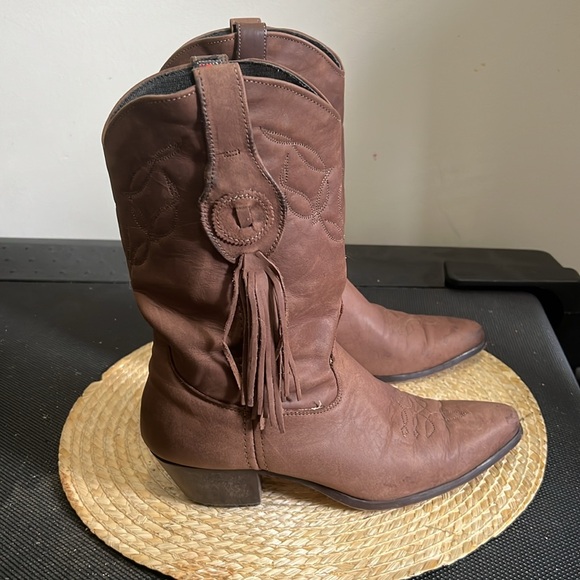 Laredo Nubtuck Leather Western Cowgirl Fringe Boots Size 8.5 - Picture 4 of 12